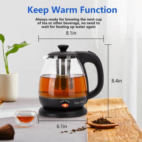 Electric Kettle With Tea Infuser 1L No Fuss Quick Boil Keep Warm LED Indicator Light Auto Shut Off Boil Dry Protection BPA Free Black