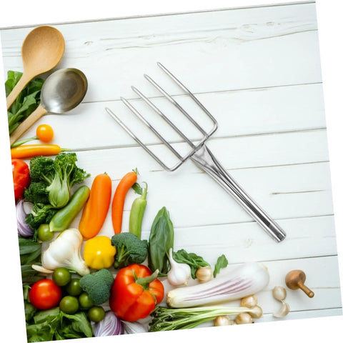 Heavy Duty Garden Fork And Small Shovel For Digging And Transplanting on wooden surface with fresh vegetables