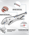 5 Piece Locking Pliers Set With Chrome-Vanadium Steel, Curved Jaw Vice Grips And Long Nose Pliers features and details