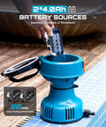 Floating Battery Powered Water Transfer Pump 720 GPH Cordless With Two 4000mAh Batteries And Charger shown with battery inserted.