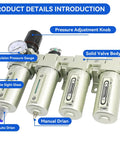Heavy Duty Half Inch Compressor Air Dryer With Four Stage Dual Filter Rig And Auto Drain Valve To Crush Humidity and keep your air tools singing sweet all season long Pro Shop Grade Quality with pressure gauge.