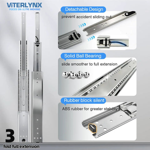 Bulletproof Heavy Duty Full Extension Ball Bearing Drawer Slides One Pair 20 Inch Thick Steel showcasing detaching design and ball bearings