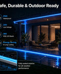 RGB Neon Rope Lights Sixteen Point Four Feet With 360 LEDs 24V Side Emitting LED Strip Lights illuminating a patio at night