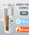 8 Pack 40 Oz Sublimation Tumblers With Handle Stainless Steel Blank Insulated Travel Mugs Showing Ice and Hot Liquid Retention