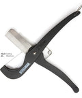 PVC Pipe Cutter Tool With Stainless Steel Blade For 2 Inch Tubes Heavy Duty Steel Body Pro Grade Rust Proof Coating shown from side view