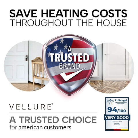 Vellure door draft stopper for bottom of door; energy-saving weather seal.