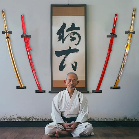 Vertical Katana Wall Mount Holder Adjustable Samurai Sword Wall Hanger For Slanted Display And Cosplay Blade Collection Bamboo