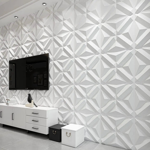 Diamond Pattern 3D Wall Panels PVC White Pack Of 12 Tiles Covering 32 Sq Ft Lightweight Fire Resistant Home Accent DIY Friendly