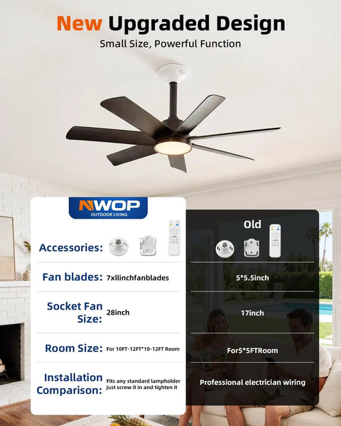 28 Inch Socket Ceiling Fan Light With Remote Control E26 E27 Compatible LED Light 3000K To 6000K Adjustable Color