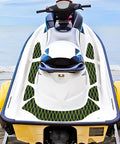 Jet ski deck featuring EVA Foam Boat Flooring Decking Sheet 6mm Thick Diamond Grippy Anti Slip Marine Mat, black and green design.