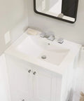 24 Inch Ceramic Vanity Top Sink With Three Faucet Holes, Top Mount Bowl, Scratch Resistant Non Porous Ceramic Surface For Your Modern Bathroom Setup, Built To Last And Easy To Clean showcasing its seamless integration and glossy white finish in a modern bathroom setting.