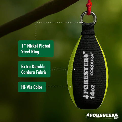 Throw Line Kit With Cordura Throw Weight And 180Ft Dyneema Rope, showing 14oz Cordura weight with nickel-plated ring.