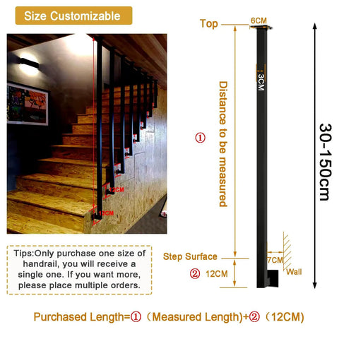 Heavy Duty Wrought Iron Stair Handrail With L Shaped Bracket Rock Solid Galvanized Steel Staircase Railing dimensions guideline.