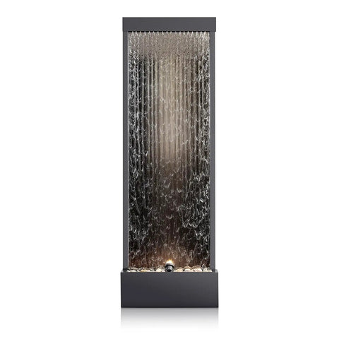 Mirror Waterfall Fountain With Stones And Lights For Indoor Outdoor Zen Decor Create A Calming Vibe In Your Living Room Office Patio Or Entryway 72 Inches Tall front view