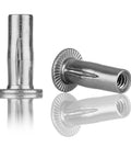 No Nonsense Top Shelf Multi Grip Rivet Nut Installation Tool Kit featuring stainless steel thread inserts, close-up view.