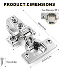 Four Pack Soft Close Cabinet Hinges, No Squeak, 1/2 Inch Overlay, Concealed Cup Hinges With 105 Degree Opening product dimensions