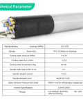 Technical parameters of Robust Water Cooled ATC Spindle Motor With Automatic Tool Changer 220V 2.2Kw CNC Router.