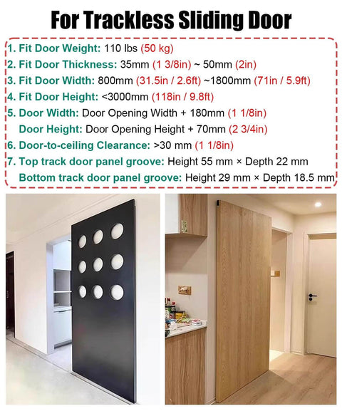 Trackless Sliding Door Hardware With Soft Close Kit For Barn Doors Heavy Duty Ghost Door Track System, installed view.