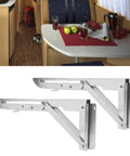 Stainless Steel Table Folding Shelf Bracket With Auto Locking Hinge mounted in RV kitchen for space-saving support