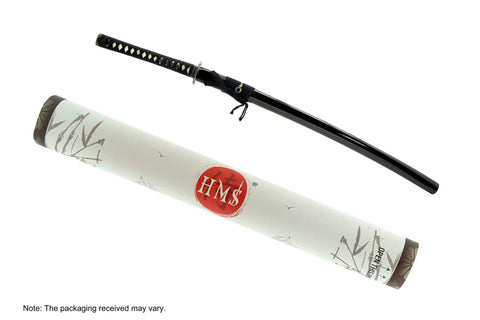Lightweight Aluminum Wakizashi Iaito For Iaido Training 21 Inch with saya and packaging tube, bamboo tsuba visible.