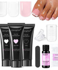 All In One Polygel Toenail Kit For Beginners With 315ml Hema Free Clear White Pink Gel Toe Dual Nail Forms 20ml Slip Solution