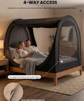 Privacy Bed Tent Pop Up Sleep Pod With 360 Degree Privacy And 80 Percent Light Blocking Breathable Mesh Canopy with couple inside