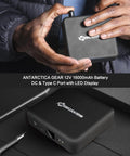 Lightweight Heated Jacket With 12V Power Bank, Six Zone Carbon Fiber Heating battery in hand, suitable for outdoor gear.