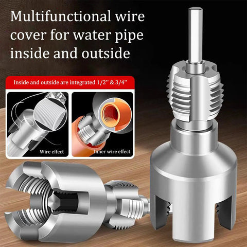 All In One Pipe Threading Tool Kit For One Half And Three Quarter Inch PVC Water Pipes Internal And External Threading Opens Threads Fast Pro Grade Universal Compatibility With PPR MPP Piping Fits Electric Drill 2025 Model, showing threading tool with attachments.