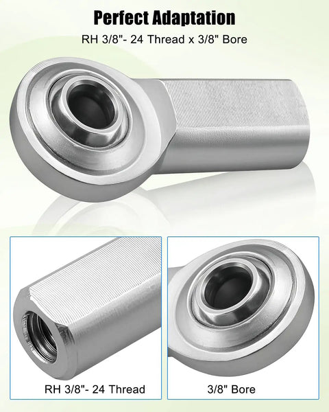 4 Pack 3/8 x 3/8-24 Heim Joint Rod End Kit For Hydraulic Cylinders, Beefed-Up High-Strength C1045 Steel, Heat-Treated, Chrome-Plated Ball, Low Noise, Corrosion-Resistant, Heavy Load Capacity Up To 12224 Lbs, Durable And Precise, RH 3/8-24 thread x 3/8 bore