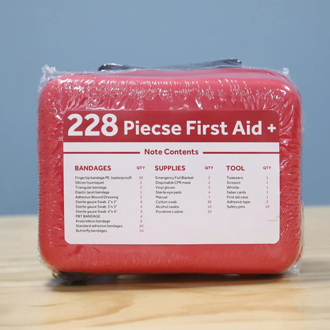 First aid kit, red, 228-piece, in waterproof EVA case