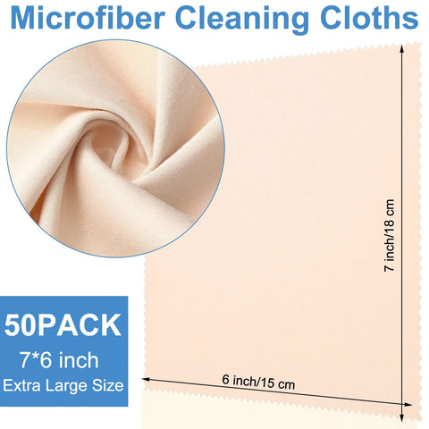 Gentle Microfiber Cleaning Cloths For Glasses And Electronics Pack Of 50 Pcs, showing size and texture details