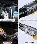 Professional 3/8 Cordless Ratchet Wrench With Brushless Motor And Knockout Torque For Fast Bolt Retrieval and Smooth Operation showcasing LED light, aluminum housing, heat outlet.