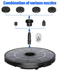 2.8W Solar Fountain Pump For Bird Bath And Outdoor Garden, Floating Solar Water Feature With Built-In 1000mAh Battery, 7 Nozzles