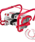Grab And Go Emergency Fire Escape Ladder For Homes And Apartments, 5 To 6 Story 50 Foot Retractable Aluminum Alloy Ladder With Wide Anti Slip Rungs, Durable Polyester Strap, Lightweight And Ready To Deploy, Supports Up To 1000 Lbs. folded aluminum fire escape ladder with red frame