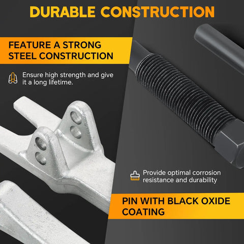 Shop Grade Adjustable Ball Joint Separator Heavy Duty Steel Automotive Tool Beats Rust Tight Joints view showing steel construction and black oxide coated pin.