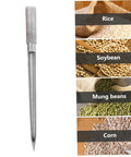 Stainless Steel Grain Sampler with Rubber Handle Portable Fertilizer Probe for Accurate Wheat Seed and Soil Sampling next to grains.