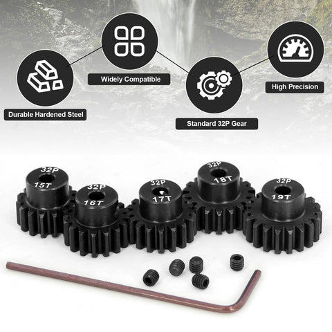 Beefy 32P Pinion Gear Set for 1/10 RC Electric Off Road Trucks, 15T 16T 17T 18T 19T, 3.175mm bore, 0.8 mod, hardened steel