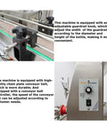 Close-up of adjustable guardrail knob and speed control on Rugged Automatic Servo Liquid And Paste Filling Machine Slick Stainless Steel Frame 100 To 1000 Milliliter Range Dual Purpose Dosing Plug And Play 110 Volt Electric Power.