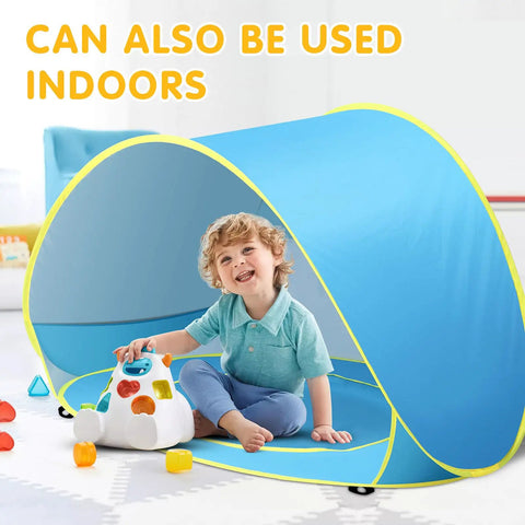 Two In One Beach Tent With Pool For Infants And Toddlers, Pop Up Sun Shelter With UPF 50 Plus UV Protection in indoor use with child