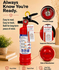 ABC Fire Extinguisher For Home Base With Patent Pending Easy Press Handle That Skips The Pin Drama, 2.5 Lb unit with gauge and inspection card.