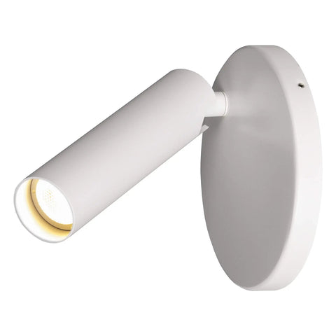 Matte White Adjustable Spotlight Wall Sconce With Integrated LED Bulb, Flush Mount Canopy, 3000K Warm White, 580 Lumen. 