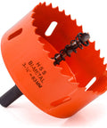 Koopi 3-1/4 in bi-metal hole saw with arbor and drill bit; orange cutter with serrated edge