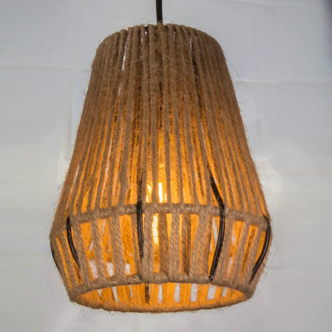 Close-up of rattan lampshade glowing, part of Two Light Rattan Floor Lamp With Independent Control Switch Rustic Farmhouse Tall Standing Lamp 68 Inch