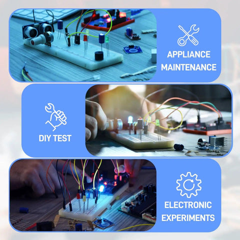 DIY Friendly All In One Breadboard Prototyping Kit in use for appliance maintenance, DIY tests, and electronic experiments.