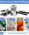 Upgraded 4 In 1 Pipe Tapping And Threading Kit components including threading tools and samples of PPR, PVC, MPP, and Plastic pipes.