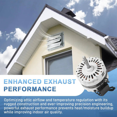 Direct Fit Attic Fan Motor Replacement 120V 1500 RPM for attic vents shown improving airflow in residential home