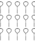 40 Pack 2 Inch Screw Eyes Nickel Plated Steel Self Tapping Eye Hooks Rust Resistant Metal Hardware arranged in rows.