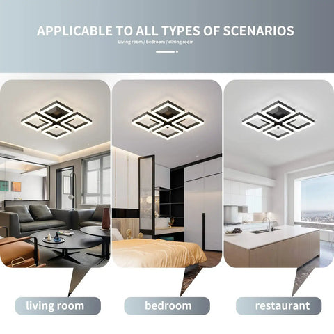 Led Ceiling Light Four Square Dimmable Flush Mount Fixture for living room, bedroom, and kitchen, energy-saving 3000K-6500K