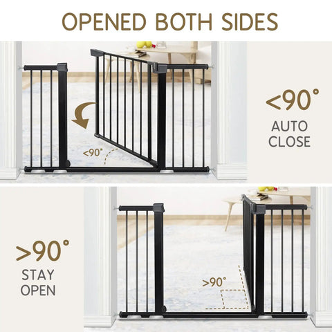 Extra Wide Baby Gate For Doorways 29.93 To 51.5 Inches, 30-Inch High With Auto-Close Walk-Thru Door shown opened both sides