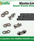 Hicello master-link chain joiners set; six small steel links for 3/8 in chainsaw chains